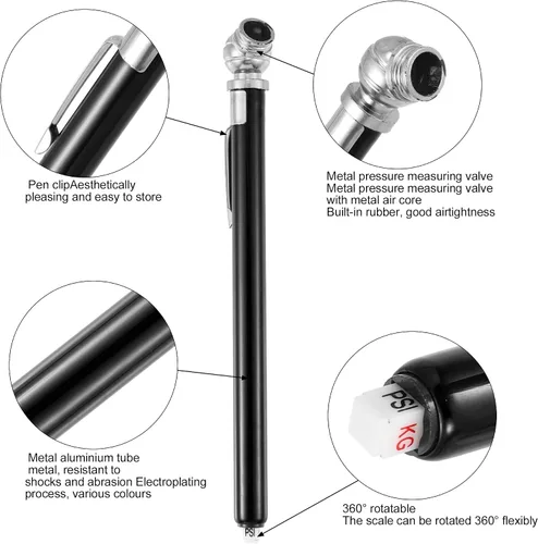 Miniatura 3 de X AUTOHAUX 2pcs 10-100PSI doble cabeza acero inoxidable camión pluma neumático neumático medidor de presión de aire medidor de aire para bicicleta