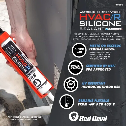 Miniatura 4 de Red Devil 089650 sellador de silicona para temperaturas extremas HVAC/R, 280 ml, aluminio, 1 paquete, fabricado en EE. UU