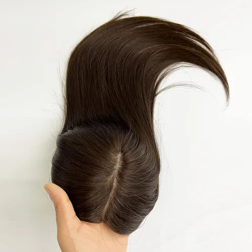 Miniatura 10 de MorningWigs Cubrecabello humano real para mujer, piezas de cabello de 4.7 x 5.1 in, base de seda completa con 3-4 clips para adelgazar el cabello