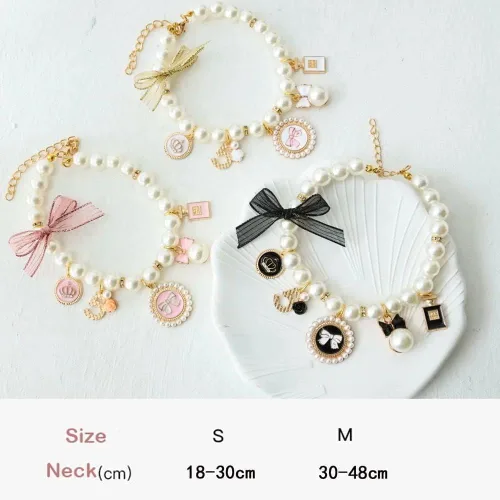 Miniatura 4 de Collares de perlas para perros, collar de lazo de princesa, collar para mascotas, collar lindo para cachorros, accesorios de joyería de gato, correa