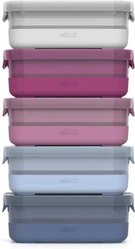 Ello Juego de plástico para preparación de comidas, contenedor de plástico sin BPA, con funda de silicona y tapas herméticas, apto para