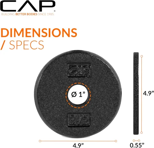 Miniatura 4 de CAP Barbell Placas de peso estándar de hierro fundido de 1 pulgada, individuales y juegos 1.25-50 libras Múltiples opciones