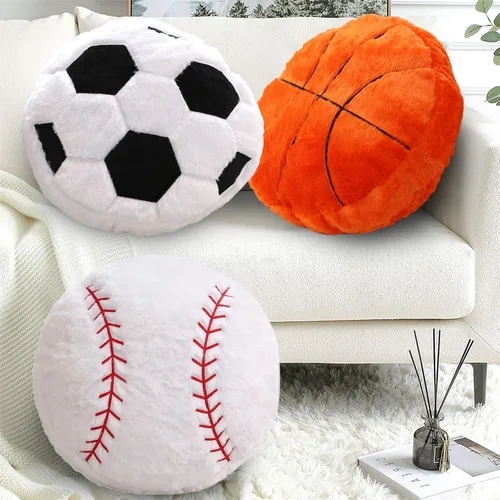 Miniatura 5 de Almohada de béisbol, suave y esponjosa, almohada redonda de felpa de béisbol, almohada deportiva, almohada decorativa en forma de béisbol para sofá