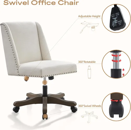 Miniatura 6 de Zihanhome Silla de Oficina Tapizada Sin Brazos con Patas de Madera, Moderna Silla de Escritorio Ajustable con Patrón Cruzado para Oficina en Casa