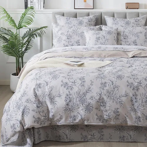 Miniatura 25 de FADFAY Juego de funda de edredón con estampado floral de roseta, juego de ropa de cama de encaje con volantes para niñas, 3 piezas, tamaño individual