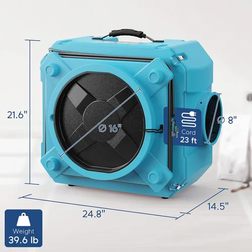 Miniatura 8 de AlorAir CleanShield HEPA 550 - Sistema de filtro HEPA de depurador de aire comercial resistente, cable de alimentación de 25 pies con extremo Azul