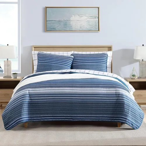 Nautica - Juego de edredón individual, ropa de cama reversible de algodón con funda a juego, elementos esenciales para dormitorio (Azul Coveside,