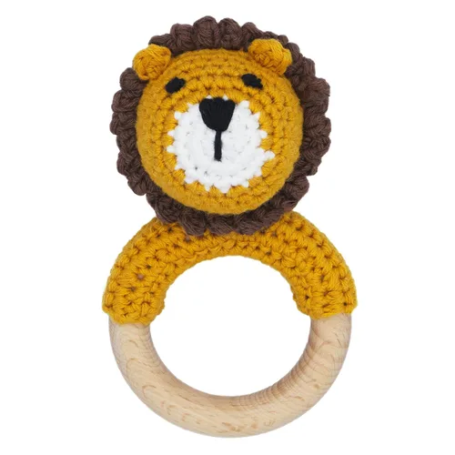 Miniatura 6 de Joliecraft Juguete de sonajero de madera natural para bebé, suave con anillo para dentición para lactantes, cordero color crema