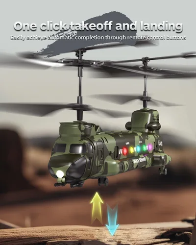 Miniatura 4 de Helicóptero de control remoto Chinook del ejército, helicóptero RC de transporte militar LM19-D, retención de altitud, despegue y aterrizaje con una