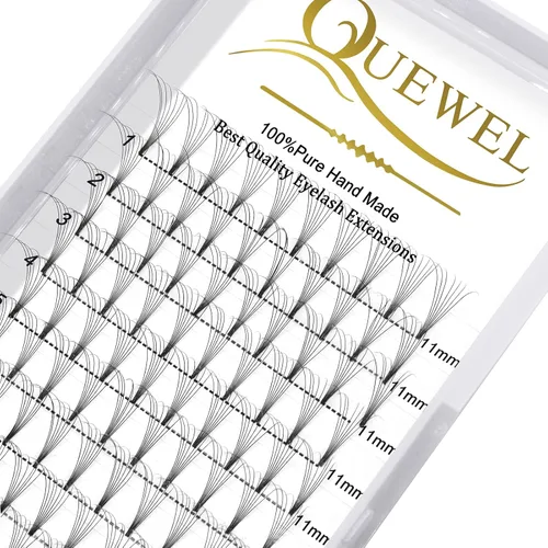 Miniatura 60 de QUEWEL Extensiones de pestañas postizas en abanico 3D 0.004 in D, mezcla de 0.43-0.59 pulgadas, tallo corto 3D 4D 5D 6D 8D 0.07/0.004 in C/D