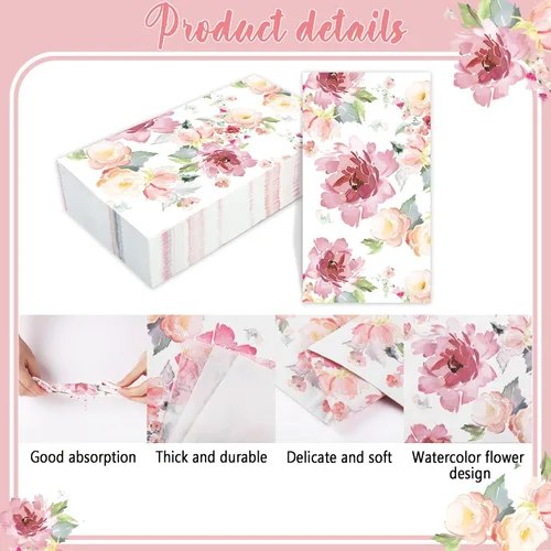 Miniatura 3 de 50 servilletas de papel florales de acuarela para invitados, servilletas desechables de 3 capas, servilletas de papel decorativas para boda, novia