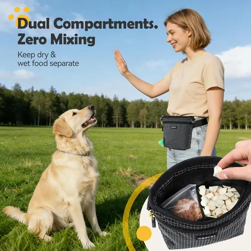 Miniatura 2 de AGPTEK Bolsa magnética para pasear perros con bolsa de aperitivos extraíble y dividida, paquete de cintura resistente al agua con dispensador