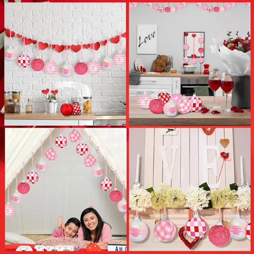 Miniatura 6 de Zhanmai Adorno de bola para el día de San Valentín, mini bola envuelta en tela, adornos colgantes decorativos, decoraciones de amor, 1.97 pulgadas
