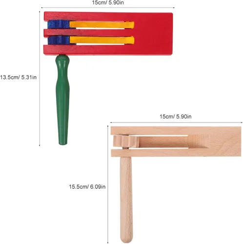 Miniatura 2 de Juego de 2 piezas de trinquetes giratorios de madera para hacer ruido, castañuelas de madera para rotar Mexicanas, trinquete de ruido giratorio