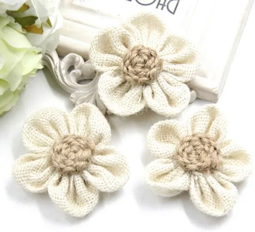 Miniatura 2 de Abaodam Flores de encaje de arpillera, 10 mini rosas de yute simuladas para bricolaje, bodas, fiestas, decoración rústica de manualidades, adornos