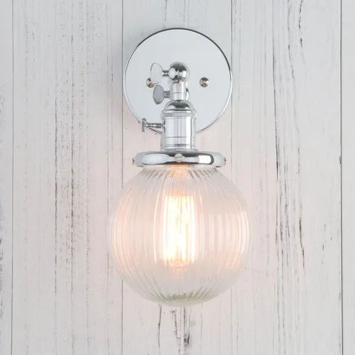 Miniatura 10 de PERMO Aplique de Pared Industrial Vintage Negro Mate Aplique de Pared Individual con Pantalla de Vidrio Acanalado Transparente Redonda de 5.9" Luz