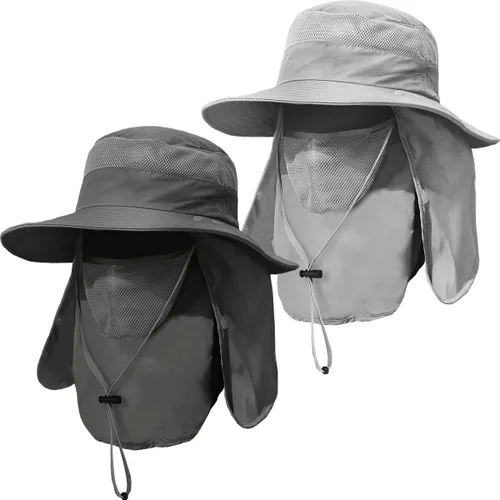 Miniatura 8 de Sombrero de pesca de ala ancha para hombre, 2 piezas, protección solar UPF 50+, extraíble, solapa para cara y cuello