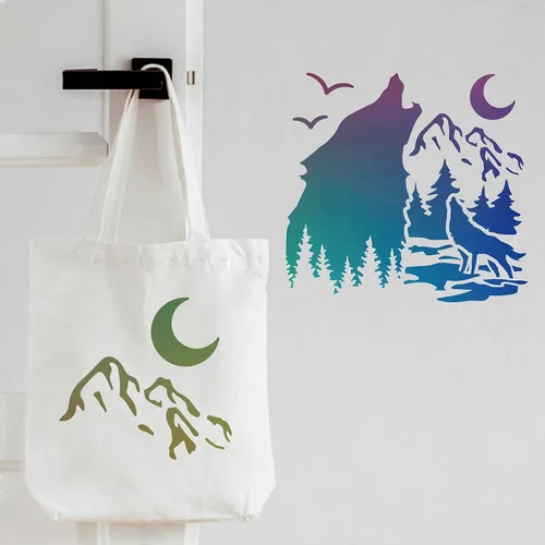 Miniatura 4 de FINGERINSPIRE Plantillas de decoración de lobo de 11.8 x 11.8 pulgadas, plantillas de plástico para dibujar y pintar con la luna del bosque