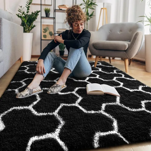 Miniatura 92 de EVOIONOS - Alfombra redonda gris para dormitorio, 5x5 pies; alfombras circulares suaves y esponjosas para sala de estar, alfombras de felpa peludas