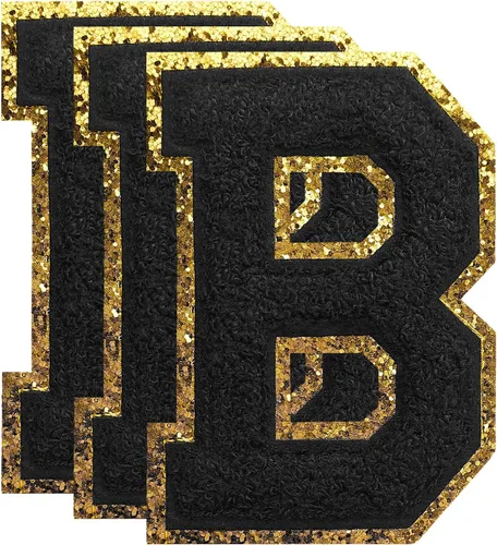 Miniatura 31 de 3 parches de números de chenilla negra, tamaño grande de 4-1/2" parches de números para planchar, parches universitarios para ropa, 8" Borde oro rosa