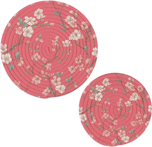 Miniatura 19 de Salvamanteles de flores de amapola otoñal para platos calientes, ollas y sartenes, salvamanteles tejidos de algodón, redondo, grande, decoración