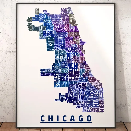 Miniatura 3 de Impresión del mapa del vecindario de Chicago, impresión firmada de mi arte original de mapa de tipografía de Chicago dibujado a mano