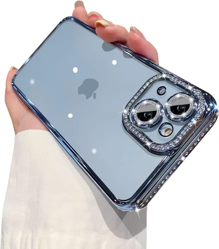 Miniatura 12 de Funda compatible con iPhone 11 Pro Max con protector de lente de cámara de diamante con purpurina, bonita funda de cristal transparente a prueba