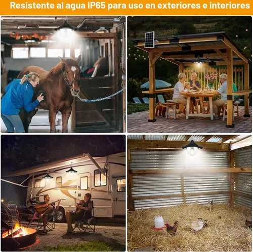 Miniatura 6 de Auzev Luz Solar para Cobertizo Interior Exterior Luces Colgantes Alimentadas por Energía Solar con 2 Sensores de Movimiento, Lámpara Colgante Solar