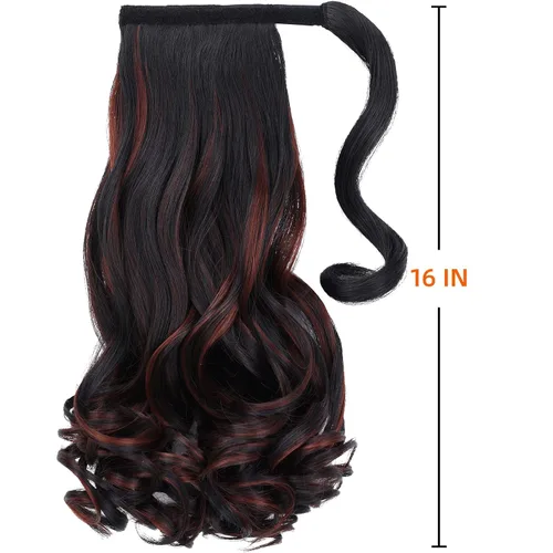 Miniatura 7 de Extensión de cola de caballo ondulado, con clip negro, 16 pulgadas, 4.2 onzas, extensiones de cabello sintético envolvente, aspecto real, peluca