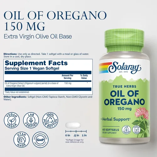 Miniatura 2 de Solaray Cápsulas blandas de aceite de orégano - Cápsulas de aceite de orégano con Carvacrol, extracto puro, fórmula extra fuerte, 150 mg por cápsula