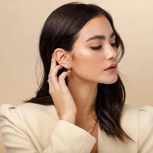 Miniatura 4 de PAVOI Aretes colgantes de plata de ley S925 chapados en oro de 14 quilates para mujer, adorno religioso cruz, mal de ojo, trébol, celta, aretes