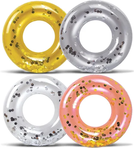 Miniatura 23 de POZA Flotador de Tubo Inflable para Piscina – Anillo de natación de confeti brillante, Tubo Inflable de Servicio Pesado Resistente a los Rayos UV Oro