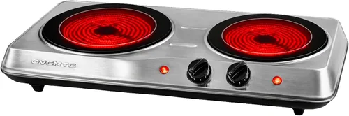 OVENTE Quemador doble infrarrojo para encimera, placa eléctrica de 1700 W y estufa portátil con placa de cocción de vidrio de cerámica de 7.75
