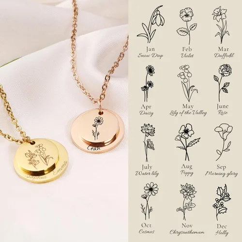 Miniatura 3 de Gifts for Women – Personalized Necklace with Birth Flower & Name Christmas Jewelry Gift for Mom, Wife, Daughter, Sister, Best Friend，Girls