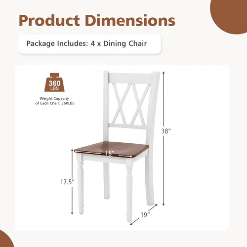 Miniatura 3 de Giantex Juego de 2 sillas de comedor blancas de madera con asiento de madera de goma, patas de madera de acacia, carga máxima de 360 libras, sillas