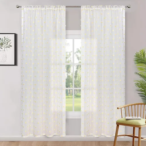 Miniatura 6 de MYSKY HOME Cortinas transparentes con pompones y bolsillo para barra, cortinas traslúcidas de gasa para ventana, 52 pulgadas de ancho x 72 pulgadas