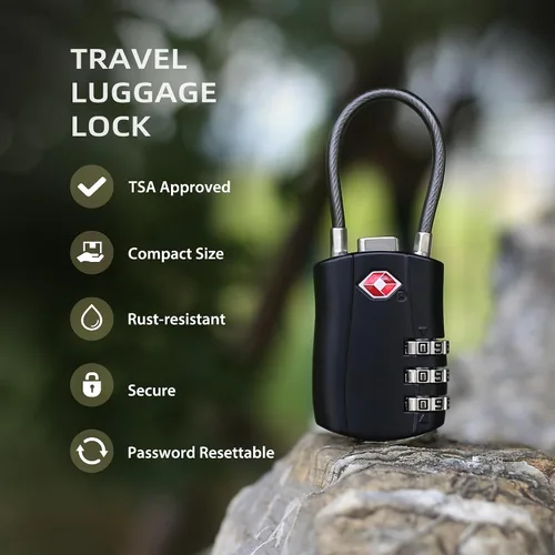 Miniatura 4 de Cerraduras TSA para equipaje, candado pequeño combinado con cable, candados de equipaje aprobados por la TSA, candado combinado con código