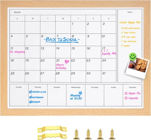 Calendario de borrado en seco 3 en 1 para pared, calendarios mensuales y semanales magnéticos, pizarra de borrado en seco para pared con marco de