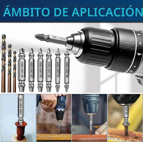 Miniatura 7 de DOAHO Juego de extractor de tornillos dañados de 9 piezas, kit de extractor de tornillos HSS 4341 de 6 piezas y kit de brocas de 3 piezas