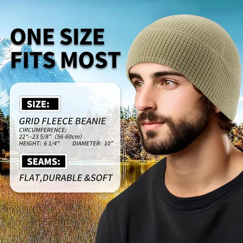 Miniatura 4 de 2 Pack Grid Fleece Beanie Watch Cap Waffle Beanie Tactical Army Military Skull Cap, All Weather Beanie