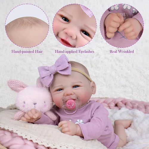 Miniatura 5 de Aori Muñecas de bebé recién nacidas realistas - Muñeca de bebé recién nacida sonriente de 20 pulgadas con cuerpo con peso para abrazar, extremidades