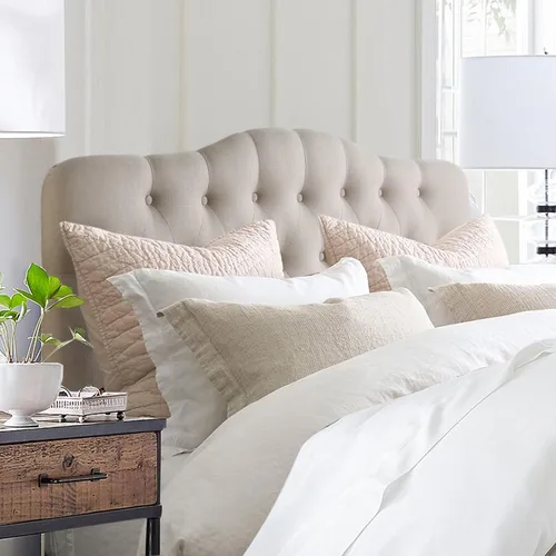Miniatura 8 de Rosevera Givanna - Cabecero de altura ajustable con tapicería de lino y capitoné de botones para dormitorio, King, color beige clásico