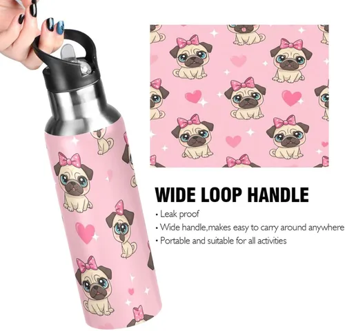 Miniatura 4 de Insulated Water Bottle 32 Oz, Leakproof Water Bottles for Gym Outdoor Travel School, Cute Cartoon Pugs Eyes