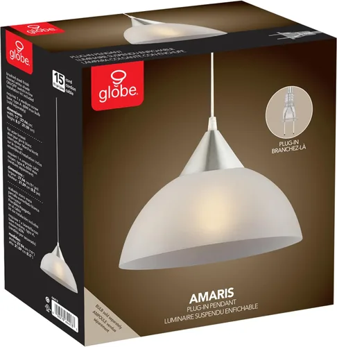 Miniatura 7 de Globe Electric Amris Portalámparas colgante con enchufe, de 1 luz, de 11", 64413, 60.0watts, 120 volts Cepillado inoxidable