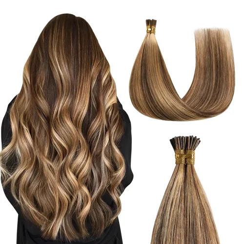 Miniatura 31 de Sunya Extensiones de cabello humano con punta en I Tip, 1.76 oz, 50 mechones por paquete, extensiones de cabello con queratina previamente unidas