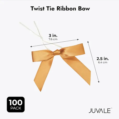 Miniatura 5 de Juvale Lazos de satén torcidos – Acentos de lazo dorado – Mini cintas para manualidades y decoración de bolsas de golosinas, paquete de 100, bandas