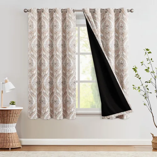 Miniatura 35 de jinchan Cortinas opacas de 90 pulgadas de largo, 2 paneles de medallón de damasco azul, cortinas de ventana para dormitorio, con ojales, aislamiento