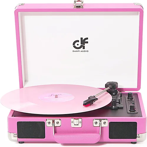 Miniatura 15 de Tocadiscos de vinilo Bluetooth de 3 velocidades portátil tipo maleta con altavoces integrados, grabación USB de vinilo a MP3, RCA, AUX y salida