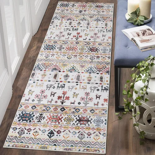Miniatura 9 de GlowSol Alfombra bohemia de 4 x 6 pies, lavable, para dormitorio, antideslizante, alfombra marroquí, alfombra bohemia de pelo bajo, alfombra