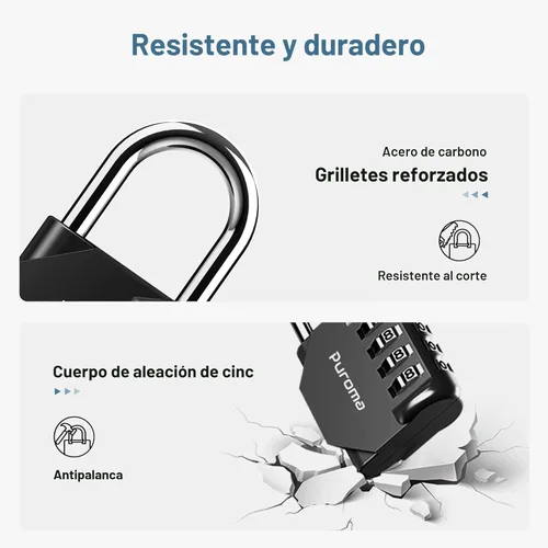 Miniatura 4 de Puroma - Candado impermeable de combinación de 4 dígitos, para intemperie, para casillero escolar o deportivo, valla, caja de herramientas, puerta